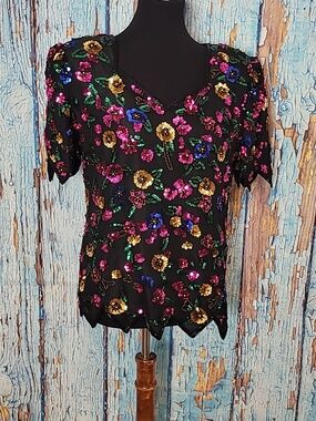 Vintage Silk Sequin Floral Top